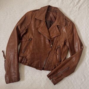 Brown Leather Moto Jacket